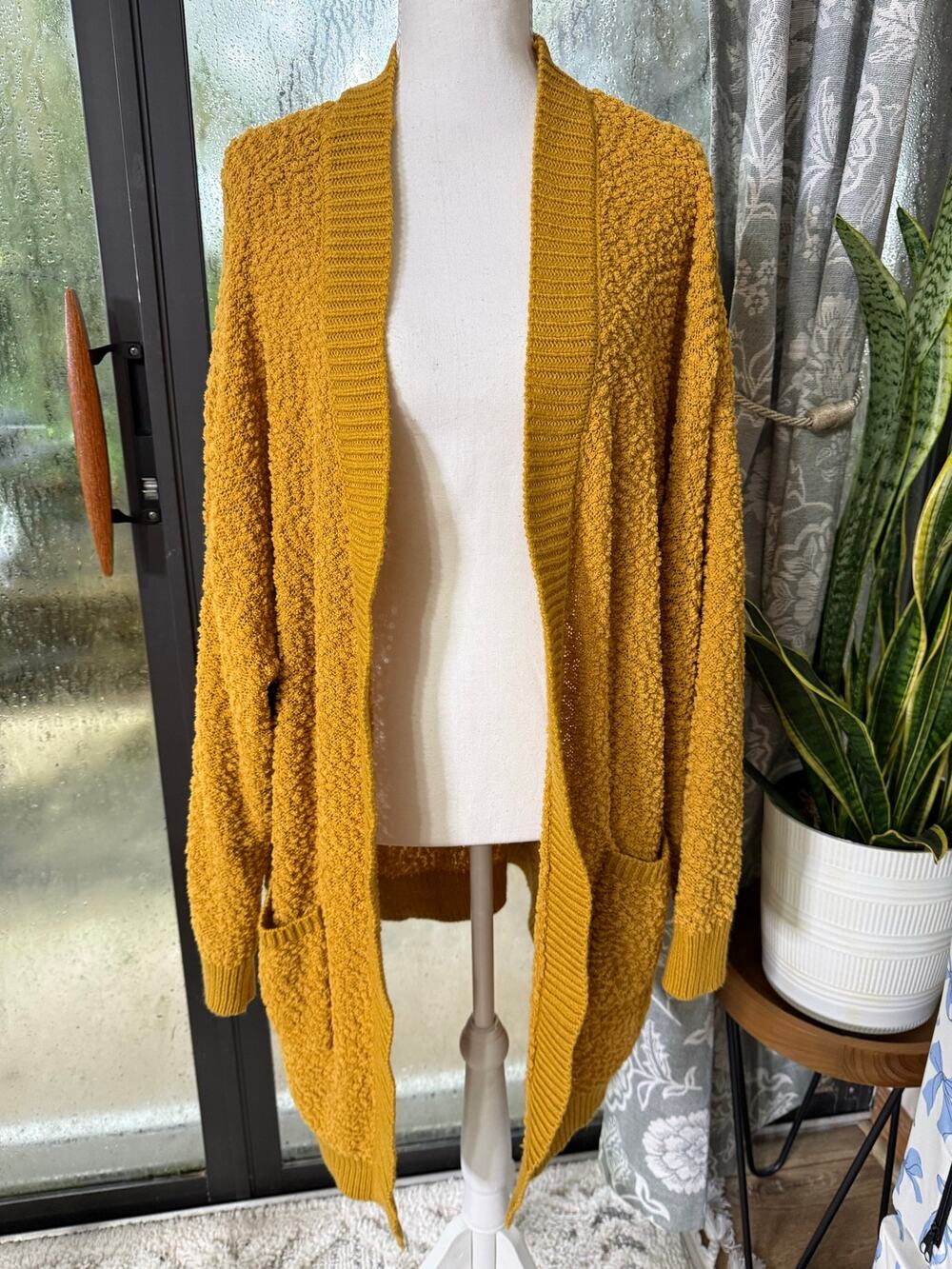 Bobbie Brooks Mustard Popcorn Knit Open Front Cardigan 2X Plus Size